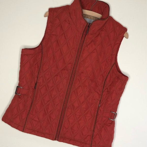 🛍️Orange quilted puffer down vest L Nordstrom Rust Impermeable Platinum - Picture 2 of 6
